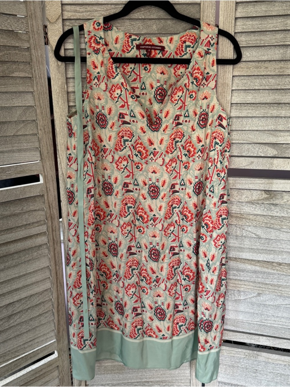 Comptoir des Cotonniers 100% Silk Ikat Print Dress Sage Green Size 36 US 4